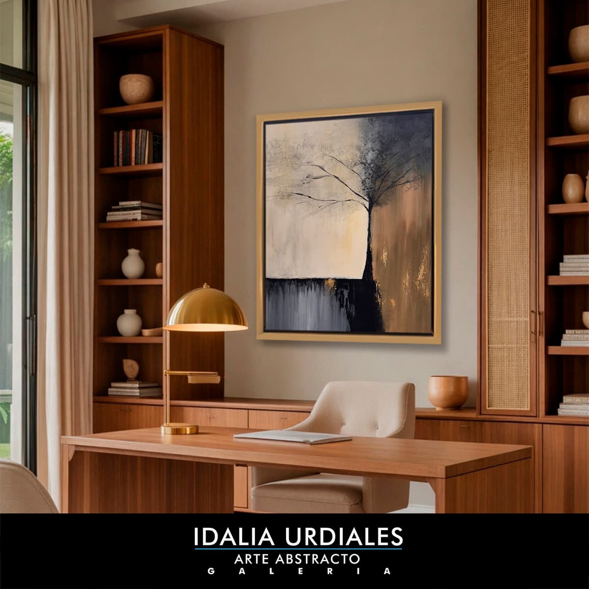 Obra de arte abstracto enmarcada en un interior contemporáneo — pieza 15