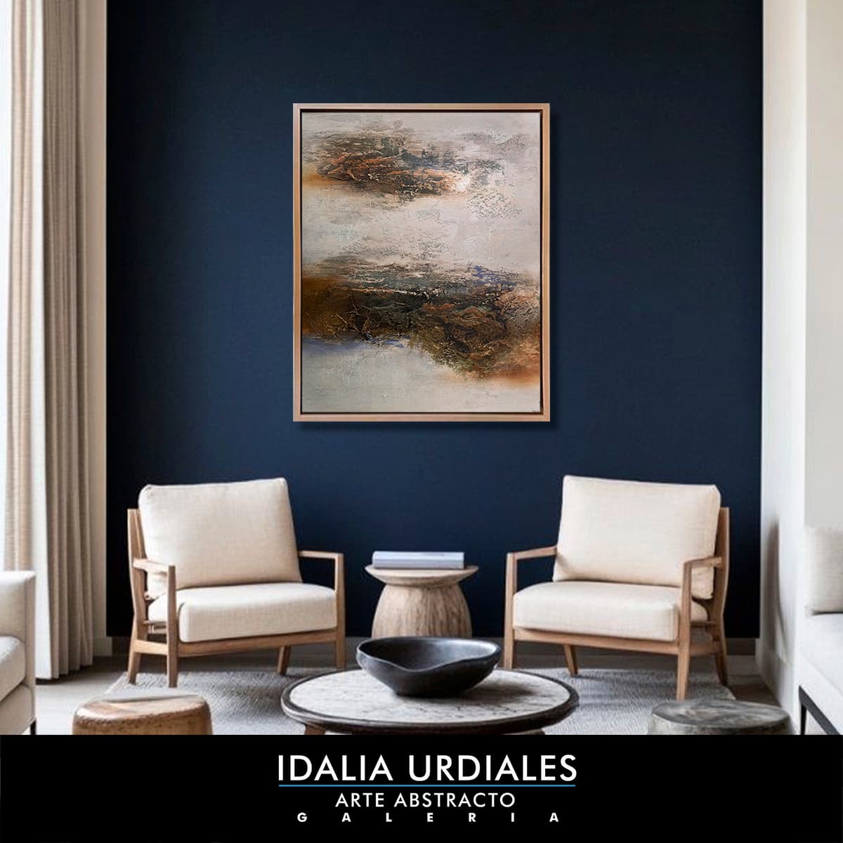 Obra de arte abstracto enmarcada en un interior contemporáneo — pieza 16