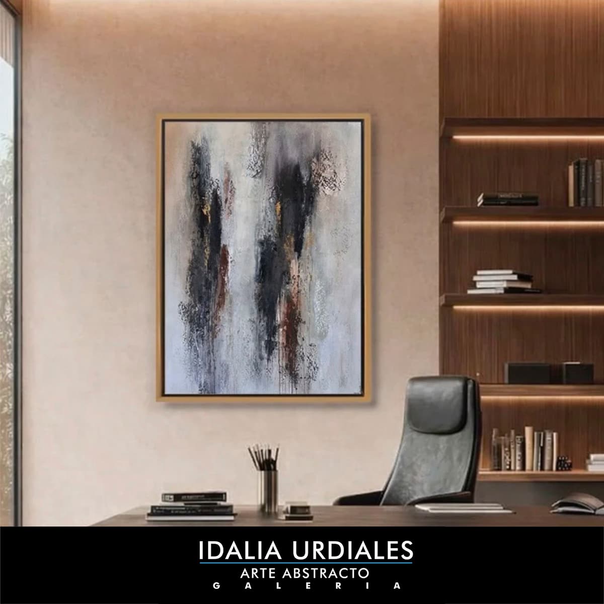 Obra de arte abstracto enmarcada en un interior contemporáneo — pieza 17