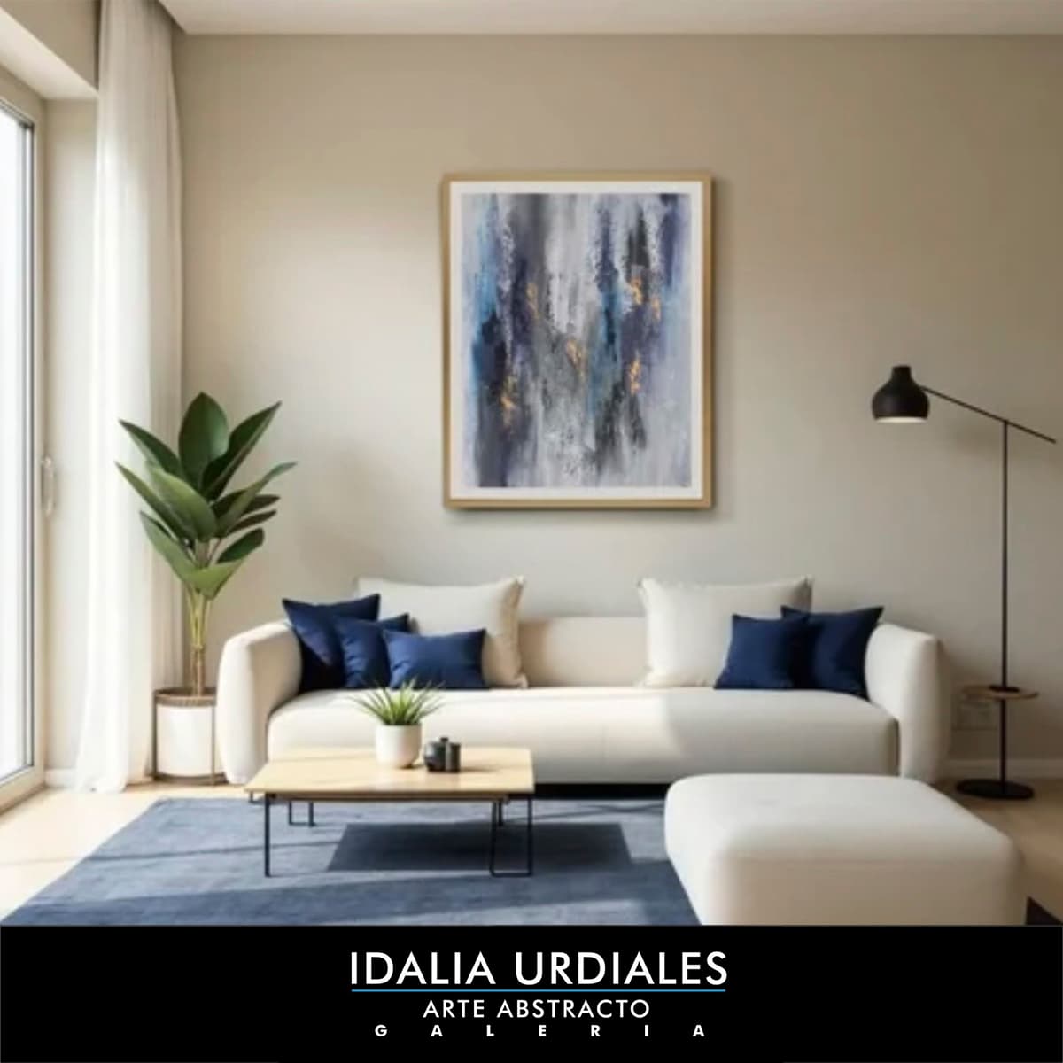 Obra de arte abstracto enmarcada en un interior contemporáneo — pieza 19