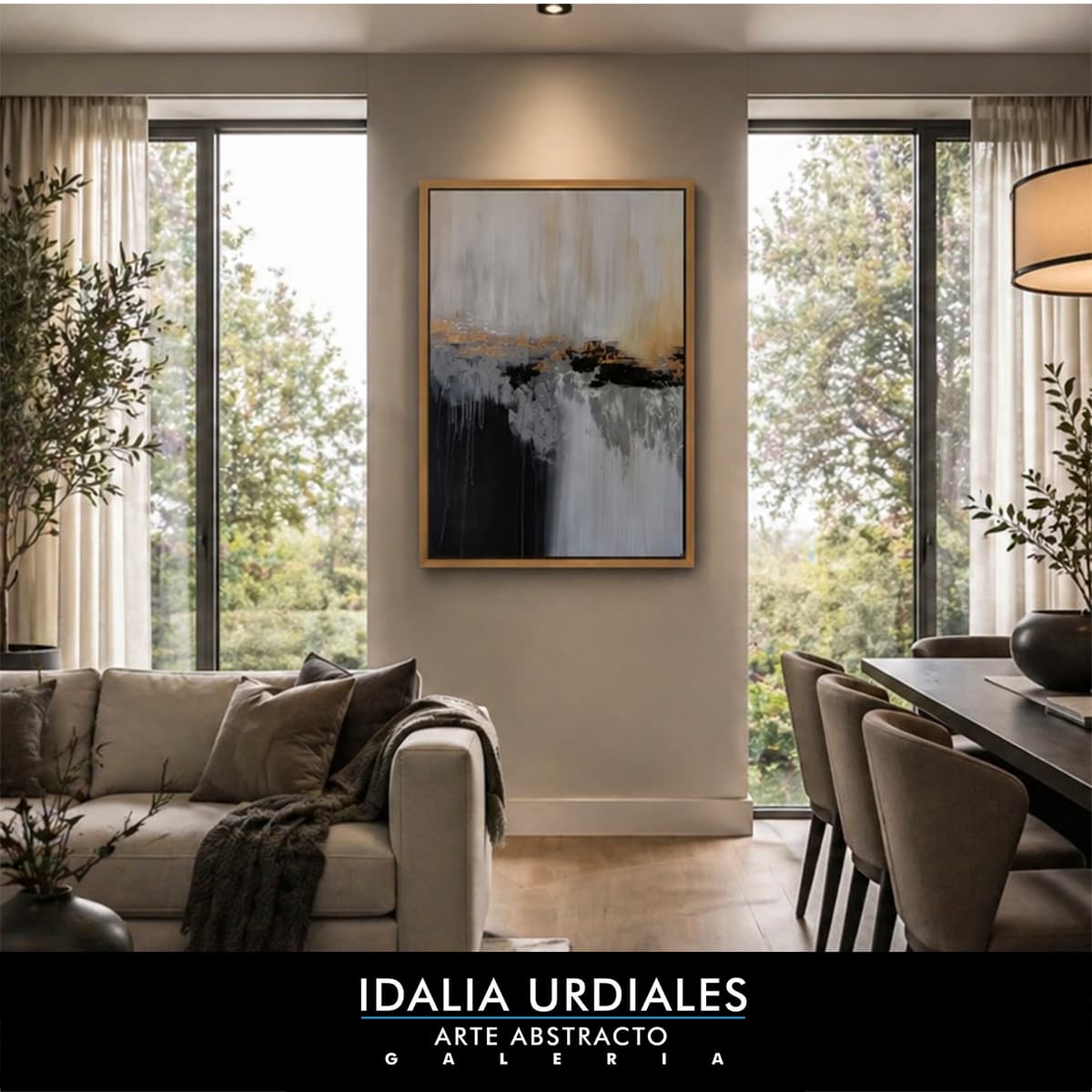 Obra de arte abstracto enmarcada en un interior contemporáneo — pieza 21