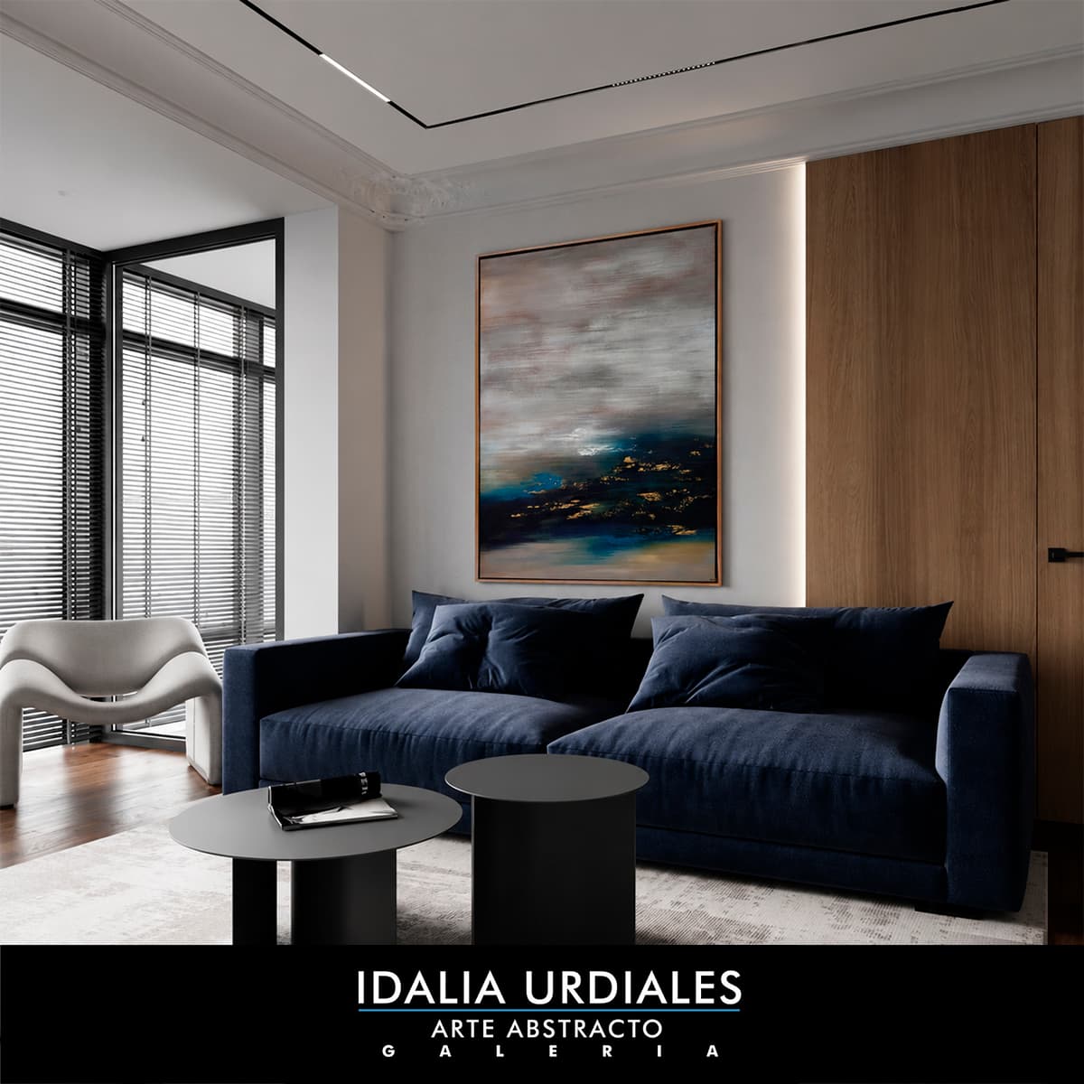 Obra de arte abstracto enmarcada en un interior contemporáneo — pieza 22