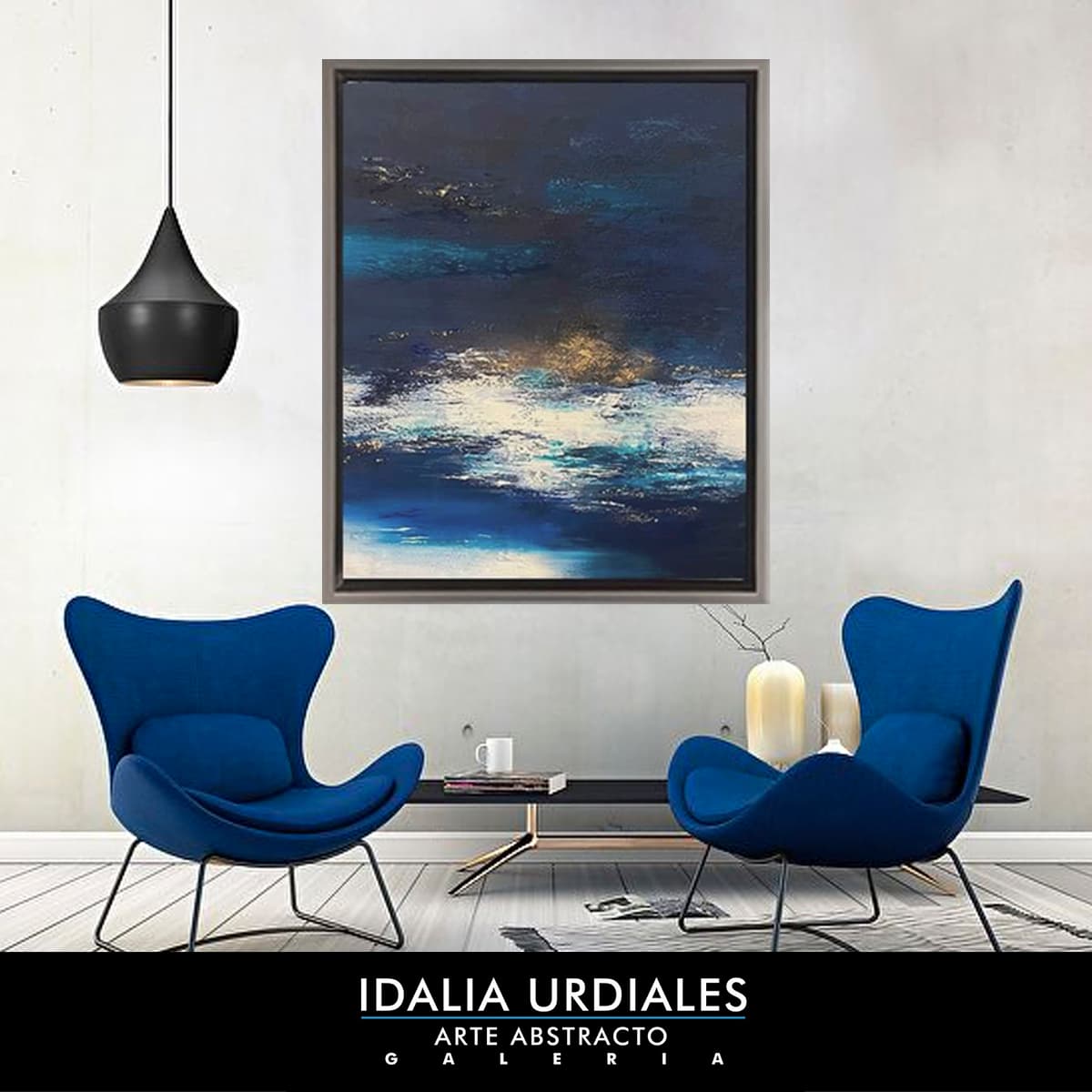 Obra de arte abstracto enmarcada en un interior contemporáneo — pieza 23