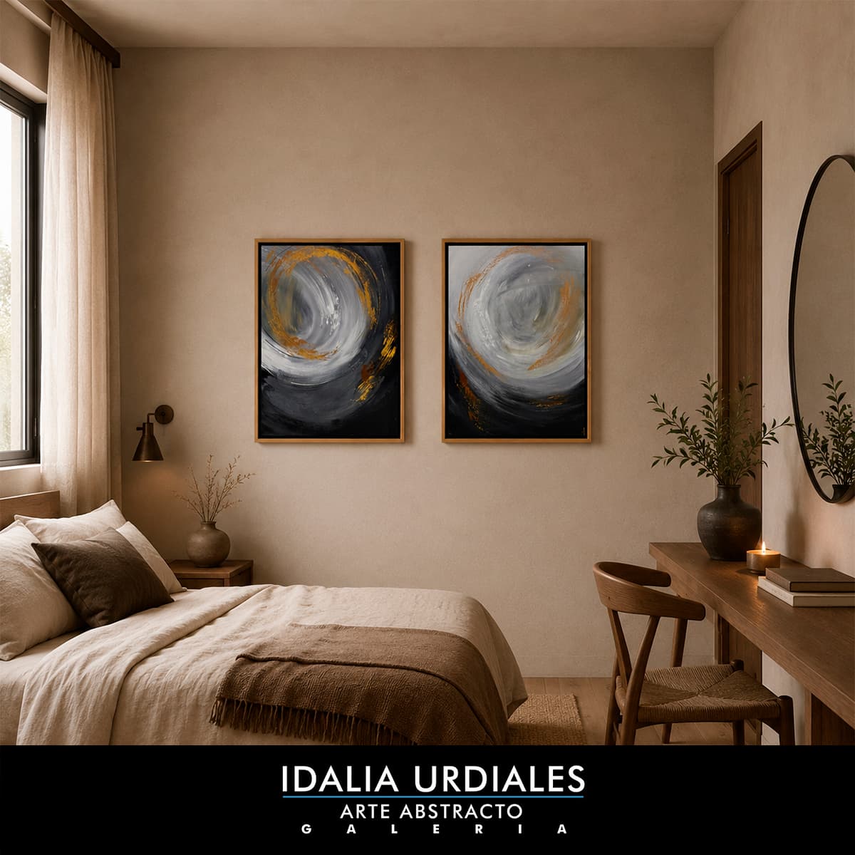 Obra de arte abstracto enmarcada en un interior contemporáneo — pieza 28