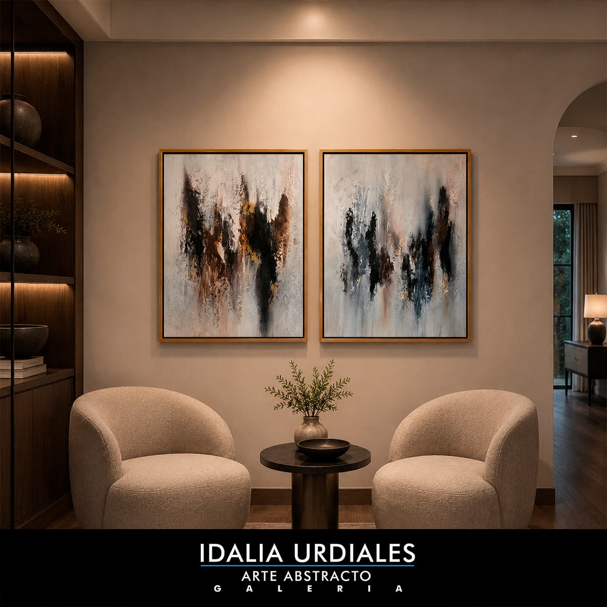 Obra de arte abstracto enmarcada en un interior contemporáneo — pieza 34