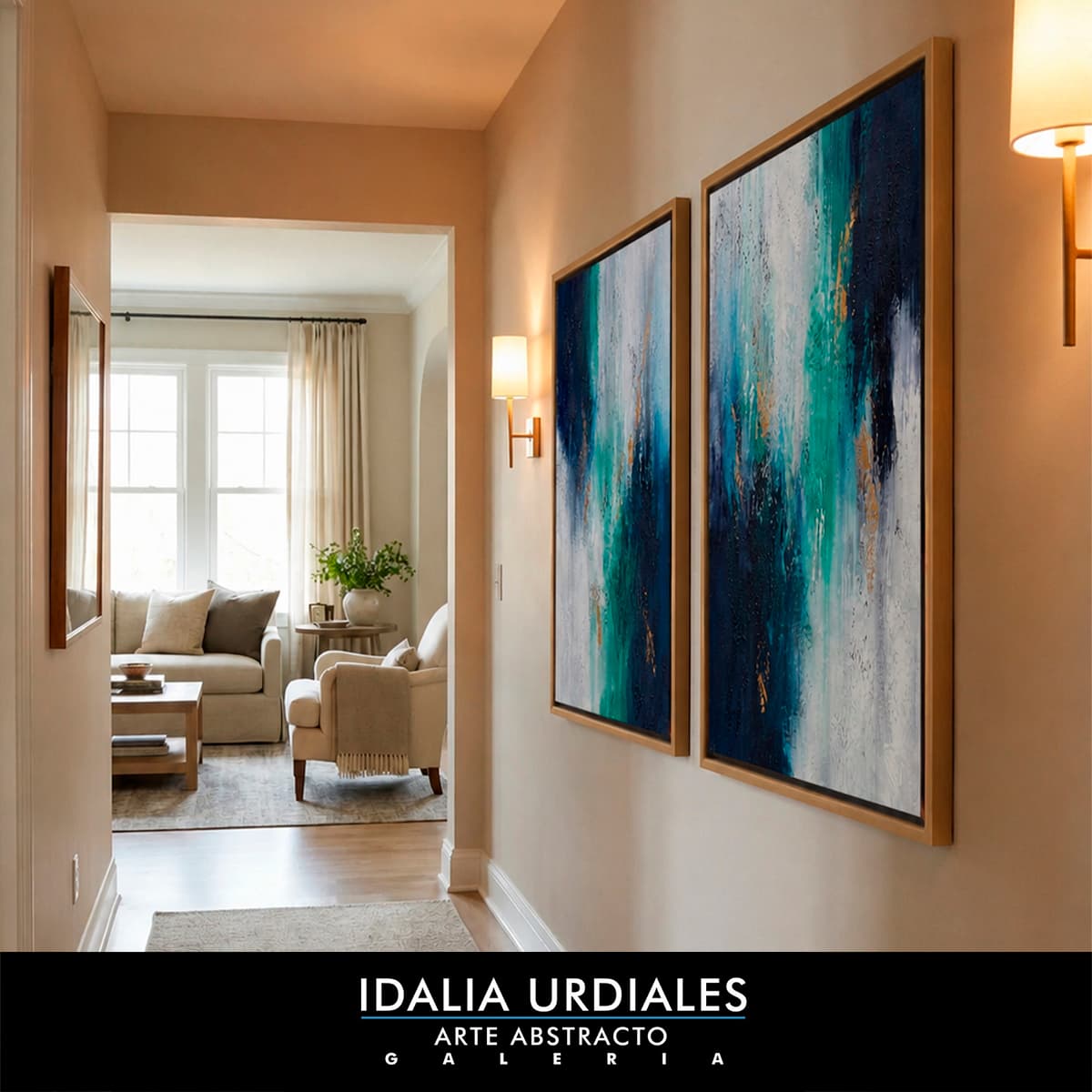 Obra de arte abstracto enmarcada en un interior contemporáneo — pieza 35