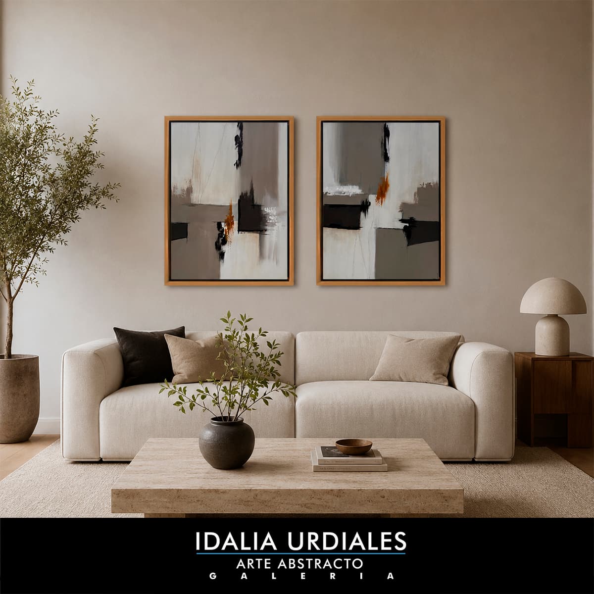 Obra de arte abstracto enmarcada en un interior contemporáneo — pieza 38