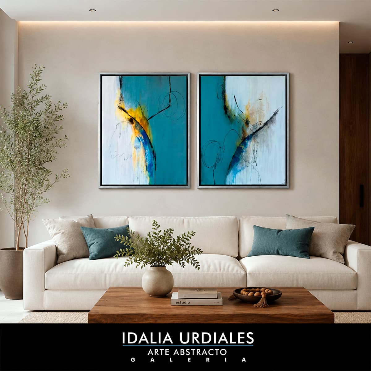 Obra de arte abstracto enmarcada en un interior contemporáneo — pieza 43