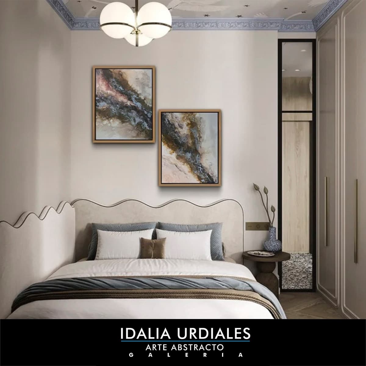 Obra de arte abstracto enmarcada en un interior contemporáneo — pieza 48