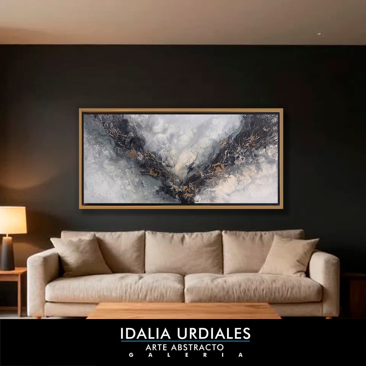 Obra de arte abstracto enmarcada en un interior contemporáneo — pieza 56