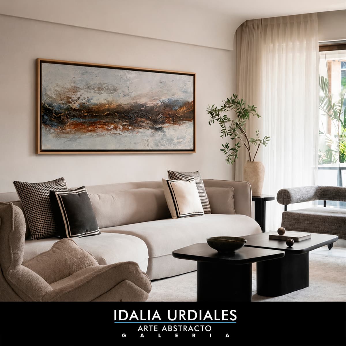 Obra de arte abstracto enmarcada en un interior contemporáneo — pieza 57