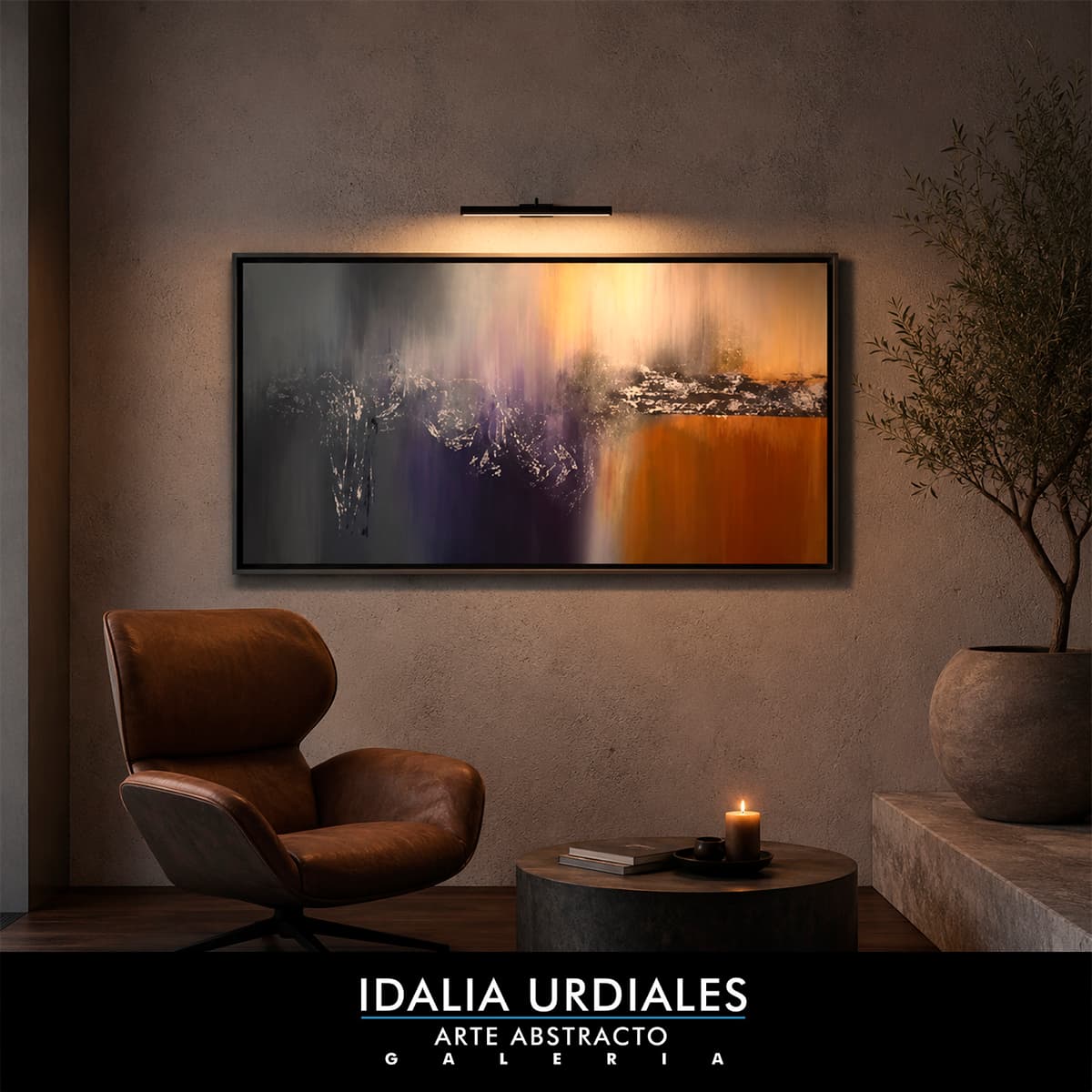 Obra de arte abstracto enmarcada en un interior contemporáneo — pieza 61
