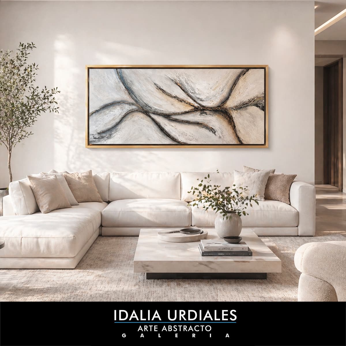 Obra de arte abstracto enmarcada en un interior contemporáneo — pieza 65