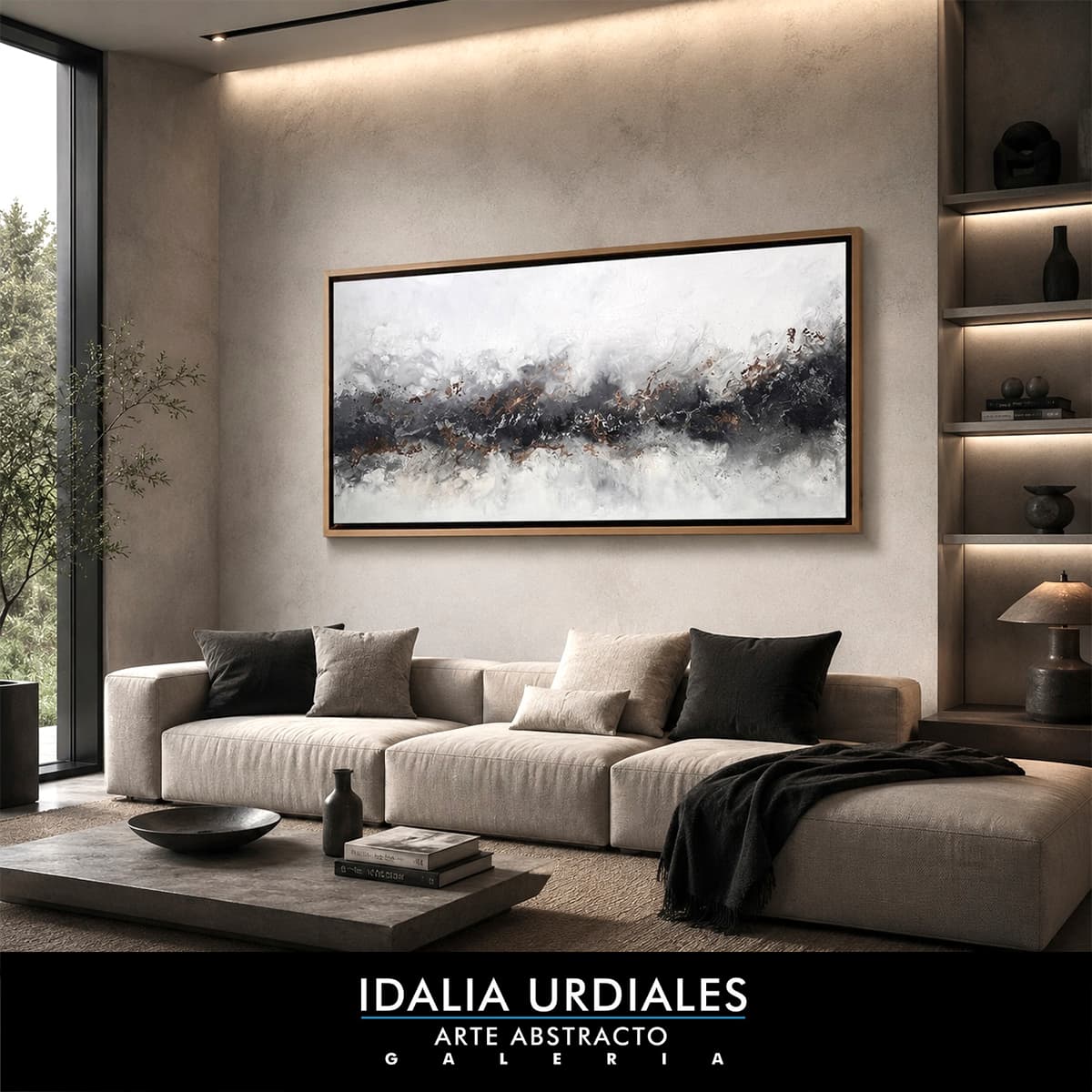 Obra de arte abstracto enmarcada en un interior contemporáneo — pieza 66