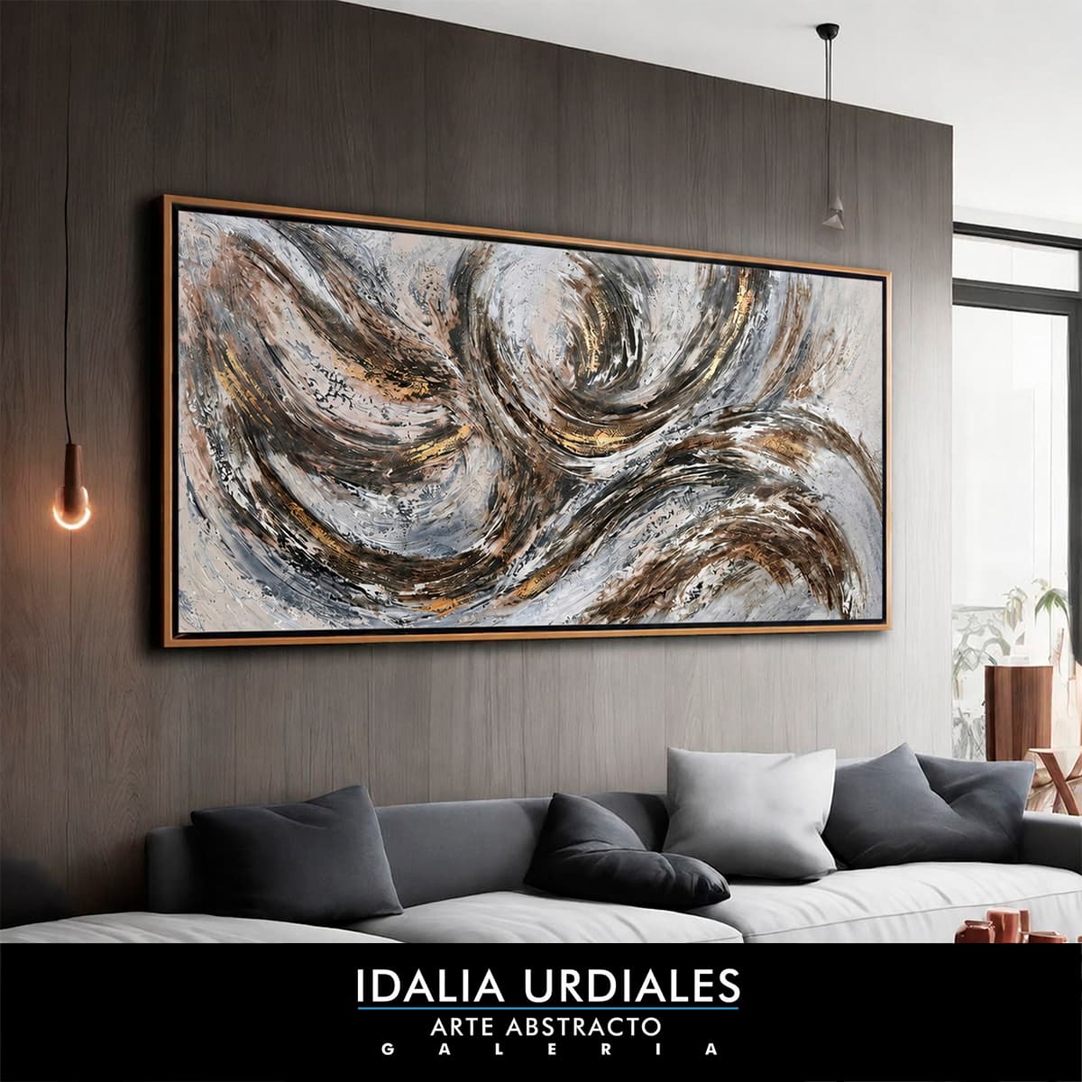 Obra de arte abstracto enmarcada en un interior contemporáneo — pieza 70